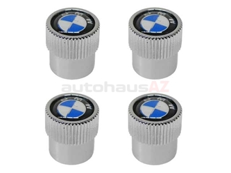 36110421544 Genuine BMW Tire Valve Stem Cap Set; BMW "Roundel" Logo, Set of 4