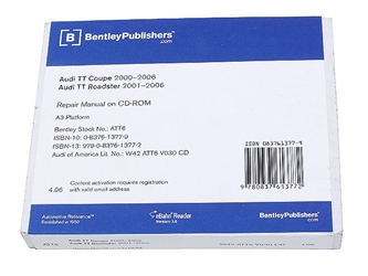 AU8052056 Robert Bentley Repair Manuals - DVD Rom Versions; 2000-2006 Audi TT & TT Quattro; OE Factory Authorized; eBahn 3.0