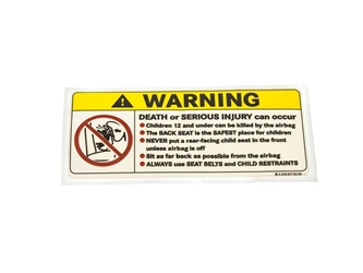 2038170220 Genuine Mercedes Sun Visor Air Bag Warning Label Sticker; Left or Right