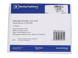 VW8058050 Robert Bentley Repair Manual - CD Rom Version; DVD Version; 1992-2003 VW Eurovan; OE Factory Authorized; eBahn 3.0