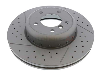 34116786392 Zimmermann Formula F Disc Brake Rotor; Front Cross- Drilled and Slotted (338 X 26 mm)